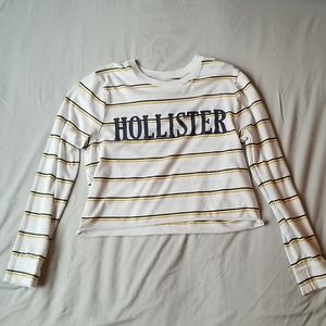 Hollister White Cropped Striped Long Sleeve Shirt